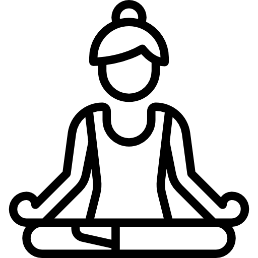 Outline of a woman meditating while sitting cross-legged.